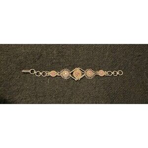 Estate 1950’s Gold Tone Filigree Pink Rhinestone Costume Jewelry Bracelet